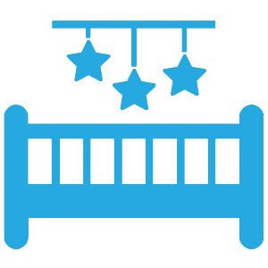 infant mortality icon: crib with stars mobile