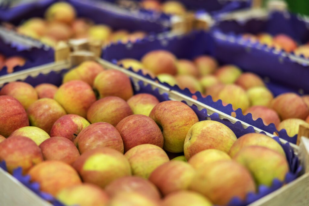 Apples in crates
